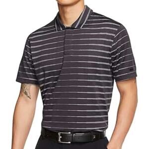 Nike Tiger Woods Polo Shirt Mens XL Black Striped Dri-Fit Golf BV0350-010